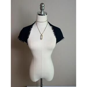 Vintage 1950s Black Wool Shrug Size S/XS Fringed Retro Rockabilly